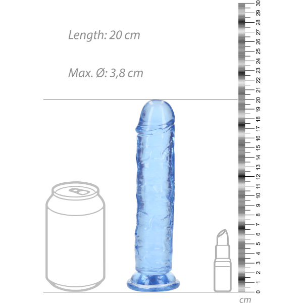 RealRock: Crystal Clear Straight Realistic Dildo, 18 cm Blå