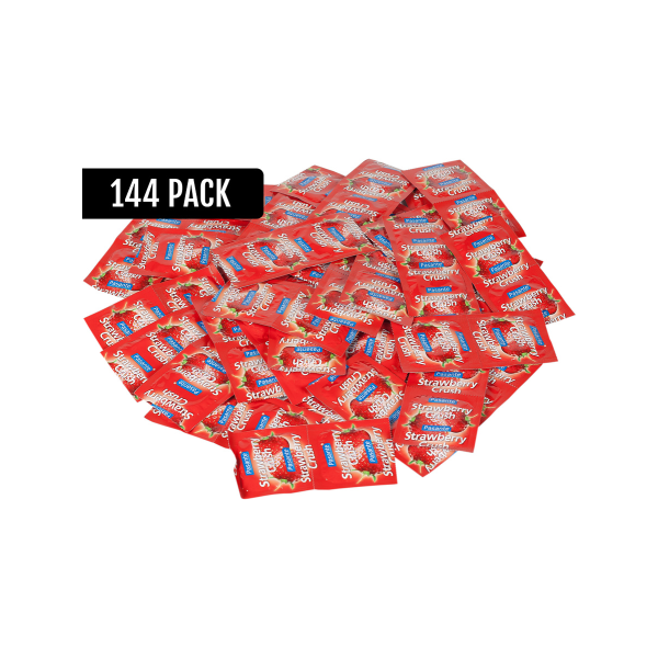 Pasante Strawberry Taste: Kondomer, 144-pak Röd