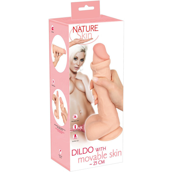 Nature Skin: Dildo with Movable Skin, 25 cm Ljus hudfärg