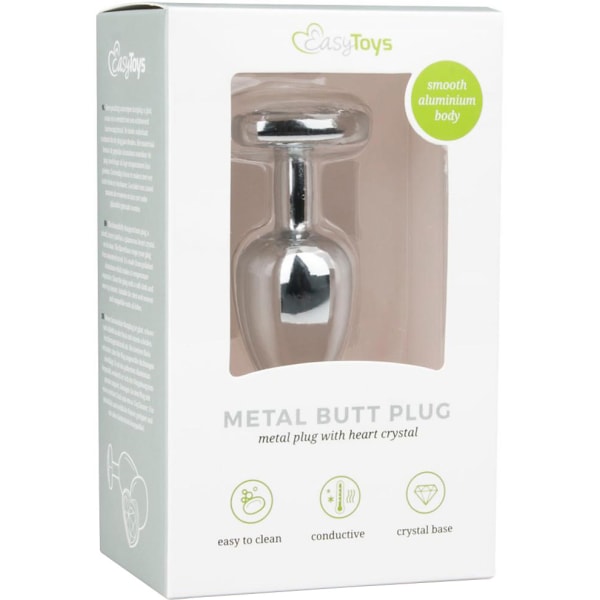 EasyToys: Metal Butt Plug nr. 2 med hjerte, lille, sølv/klar Silver, Transparent