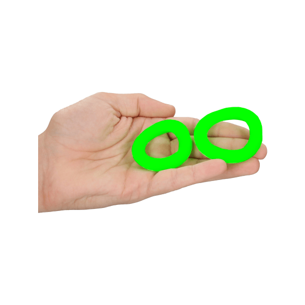 Ouch! Glow in the Dark: Silicone Cock Ring Set, 2-pack Grön, Självlysande