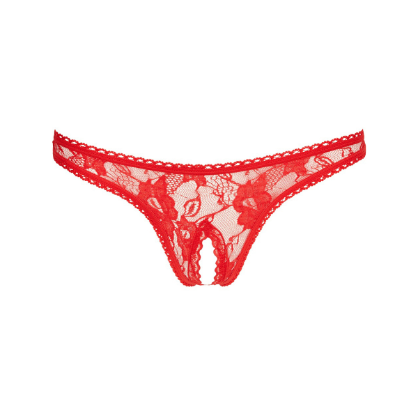 Cottelli Collection: Lace String, Open Crotch, röd Röd L