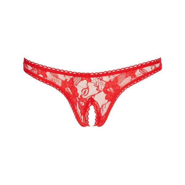 Cottelli Collection: Lace String, Open Crotch, röd Röd XL