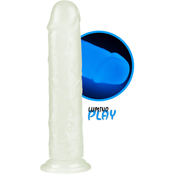 LoveToy: Lumino Play, Självlysande Dildo, 21 cm Självlysande, Transparent