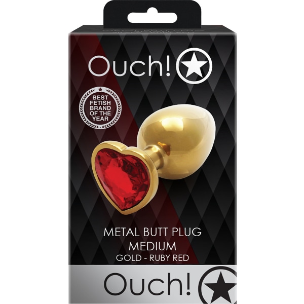 Ouch!: Heart Gem Metal Butt Plug, medium Guld, Röd