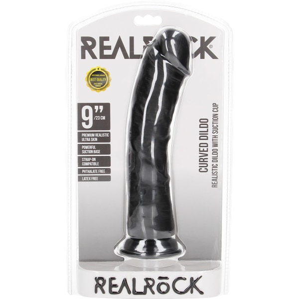 RealRock: Curved Realistic Dildo, 23 cm, black Svart