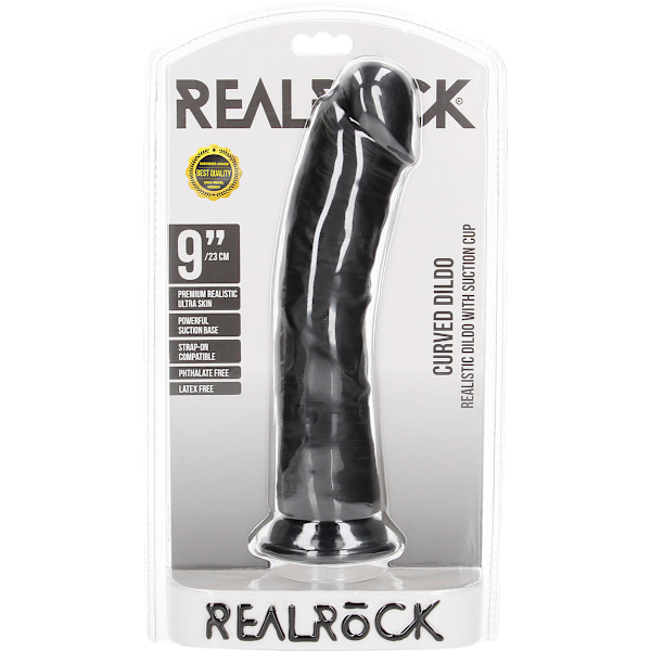 RealRock: Curved Realistic Dildo, 23 cm, svart Svart