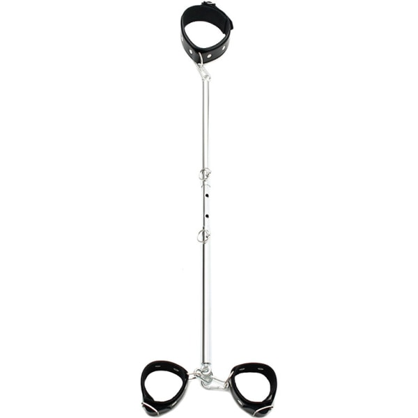 Rimba: Spreader Bar with Leather Cuffs and Collar Silver, Svart