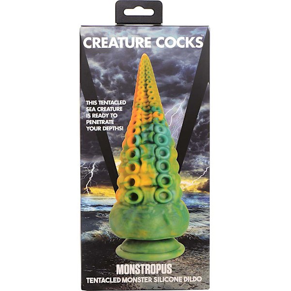 Creature Cocks: Monstropus, Tentacled Monster Silicone Dildo Grön, Gul, Turkos