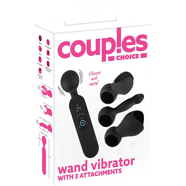 Couples Choice: Wand Vibrator with 3 attachments Svart