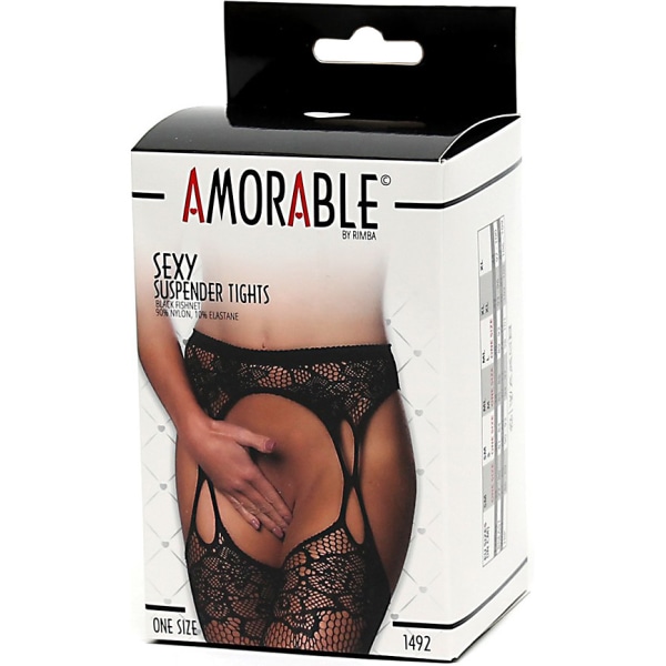 Amorable by Rimba: Tights with suspenders, black, One Size Svart one size