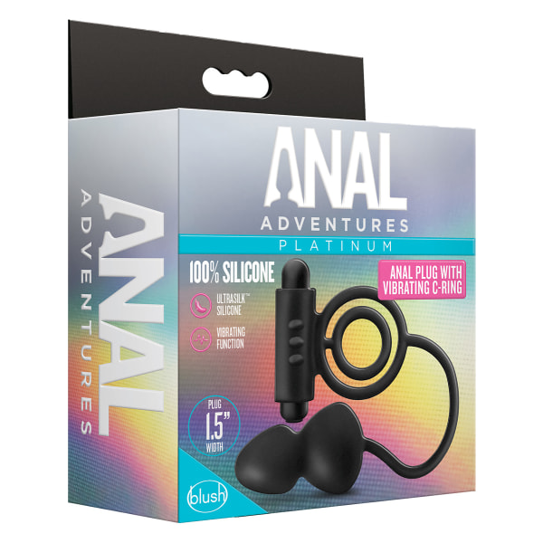 Anal Adventures: Anal Plug with Vibrating C-Ring Svart