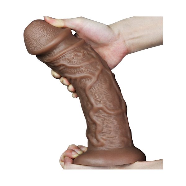 LoveToy: King-Sized Realistic Chubby Vibrating Dildo, 25 cm Mörk hudfärg