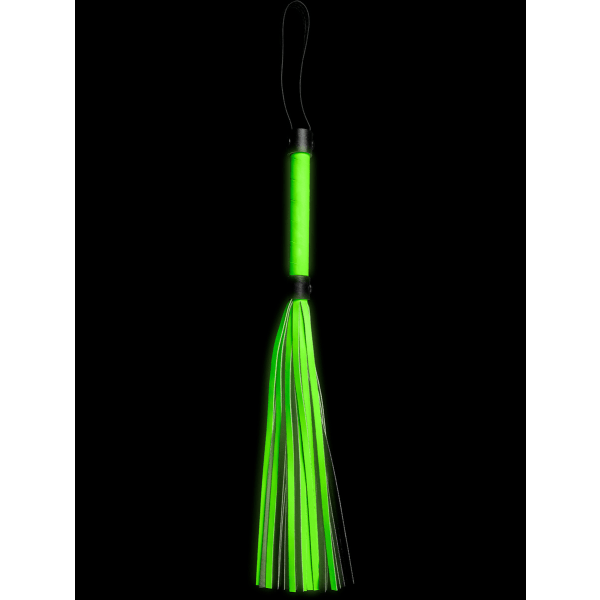 Ouch! Glow in the Dark: Bonded Leather Flogger Grön, Självlysande, Svart