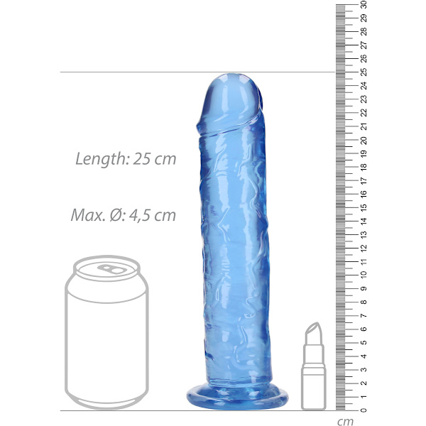 RealRock: Crystal Clear Straight Realistic Dildo, 23 cm Blå
