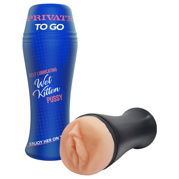 Private To Go: Wet Kitten, Self Lubricating Pussy Blå, Ljus hudfärg, Svart