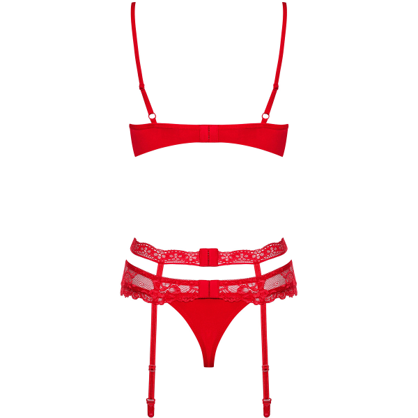 Obsessive: Heartina, Underwire Bra, Garter Belt, Thong, red, ... Röd L/XL