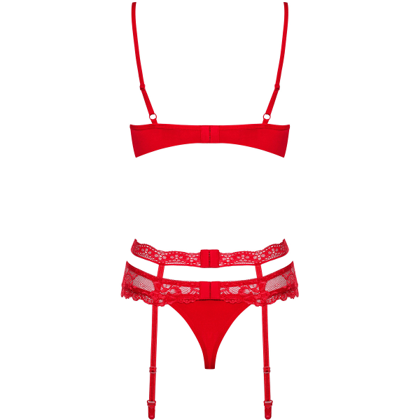 Obsessive: Heartina, Underwire Bra, Garter Belt, Thong, röd Röd L/XL