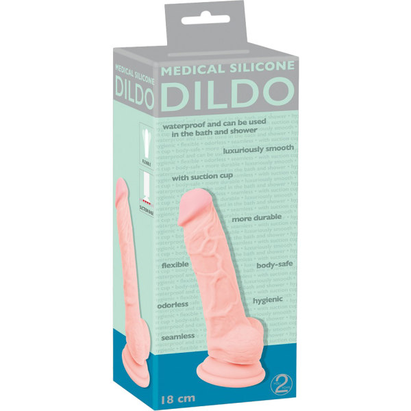 You2Toys: Medicinsk silikone dildo, 18 cm Ljus hudfärg