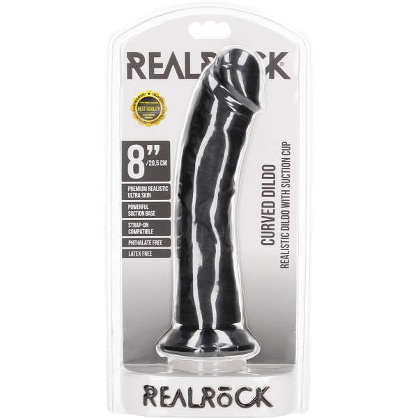 RealRock: Curved Realistic Dildo, 20.5 cm Svart