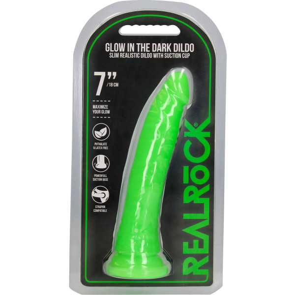 RealRock: Glow in the Dark Realistisk Dildo, 18 cm Grön, Självlysande