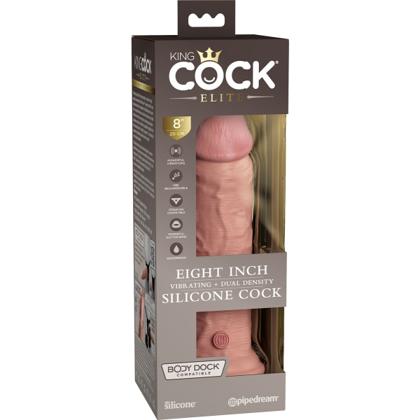 King Cock Elite: Dobbelt Densitet Silikon Vibrerende Dildo Ljus hudfärg 22 cm