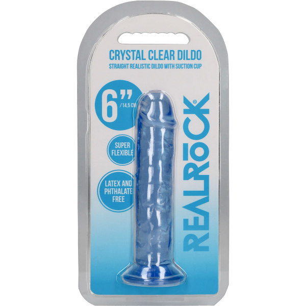 RealRock: Crystal Clear Straight Realistic Dildo, 14.5 cm Blå