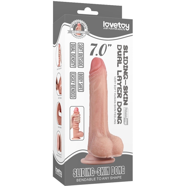 LoveToy: Glidande-Hud Dildo Ljus hudfärg 17,5 cm