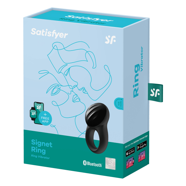 Satisfyer Connect: Signet Ring, Ring Vibrator, black Svart