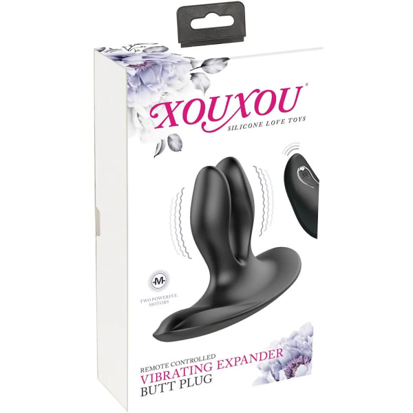 XouXou: Vibrating Expander Butt Plug, Remote Controlled Svart