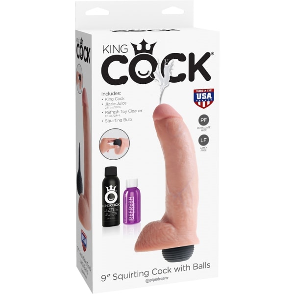 King Cock: Squirting Cock with Balls, 23 cm, ljus Ljus hudfärg