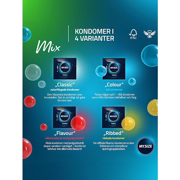 My.Size Mix: Kondomer 57mm, 10-pack Blå, Röd, Transparent