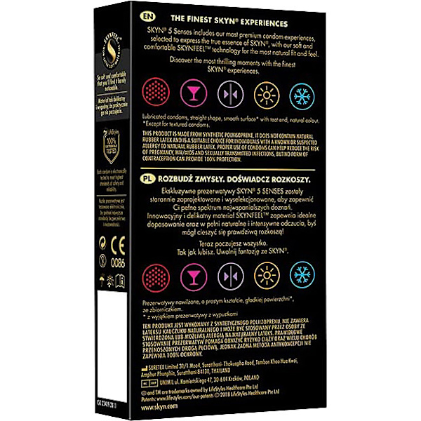 Manix Skyn: 5 Senses Kondomer, 5-pack Transparent