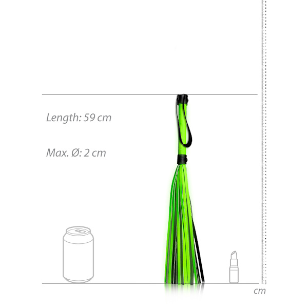 Ouch! Glow in the Dark: Bonded Leather Flogger Grön, Självlysande, Svart