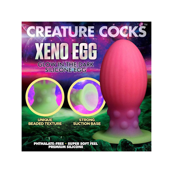 Creature Cocks: Xeno Egg, Glow in the Dark Silicone XL Egg Grön, Lila, Rosa, Självlysande