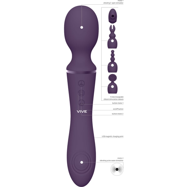 Vive: Nami, Pulse-Wave Wand Vibrator with Clitoral Sleeves Lila