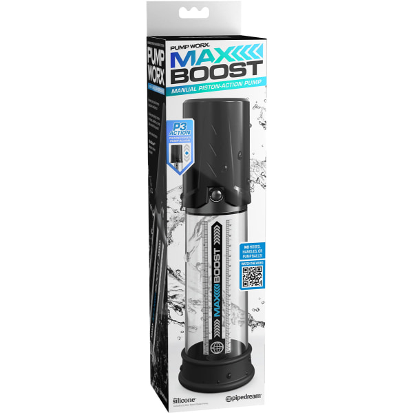 Pipedream Pump Worx: Max Boost, Manual Piston-Action Pump Svart, Transparent