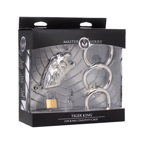 XR Master Series: Tiger King, Locking Chastity Cage Silver