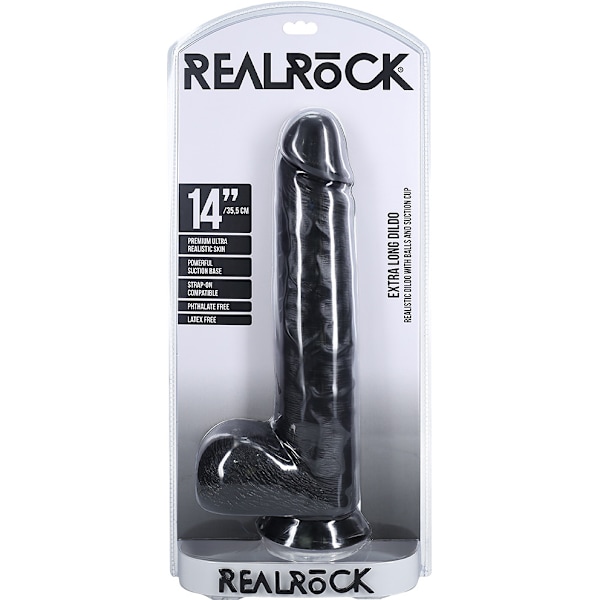 RealRock: Extra Long Realistic Dildo, 35.5 cm Svart