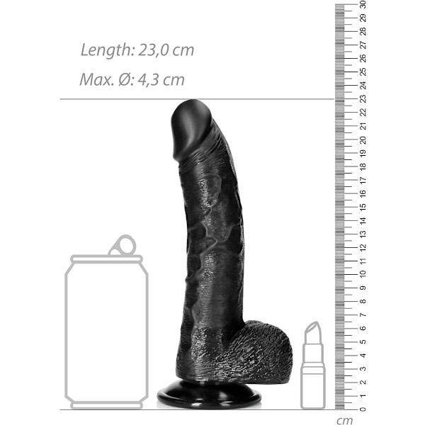 RealRock: Curved Realistic Dildo with Balls, 20.5 cm Svart