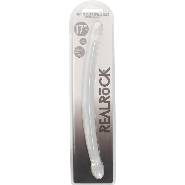 RealRock: Crystal Clear Non Realistic Double Dildo, 42 cm Transparent