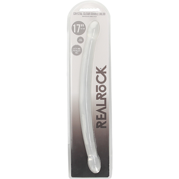 RealRock: Crystal Clear Non Realistic Double Dildo, 42 cm Transparent