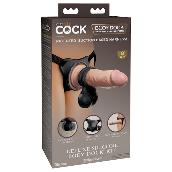 King Cock Elite: Deluxe Silicone Body Dock Kit Ljus hudfärg, Svart