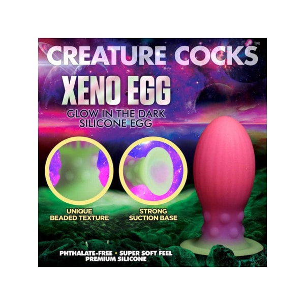 Creature Cocks: Xeno Egg, Glow in the Dark Silicone Large Egg Grön, Lila, Rosa, Självlysande