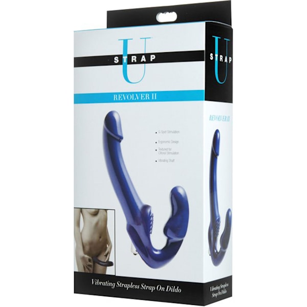 Strap U: Revolver II, Vibrating Strapless Strap On Dildo Blå