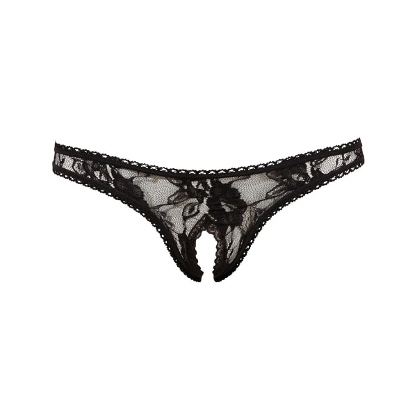 Cottelli Collection: Lace String, Open Crotch, black, Large Svart L