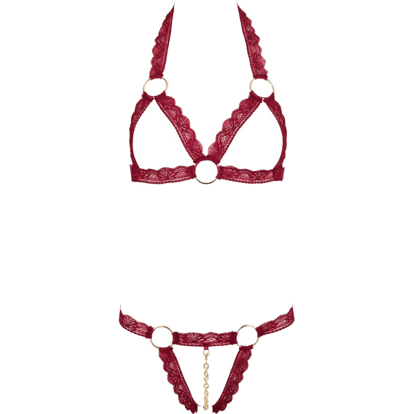 Cottelli Lingerie: Bra-set with elastic lace-straps, red, M/L Röd M/L