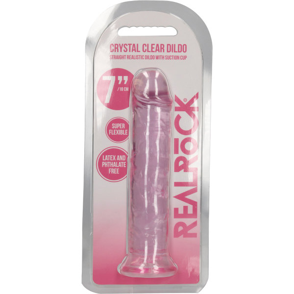 RealRock: Crystal Clear Straight Realistic Dildo, 18 cm Rosa