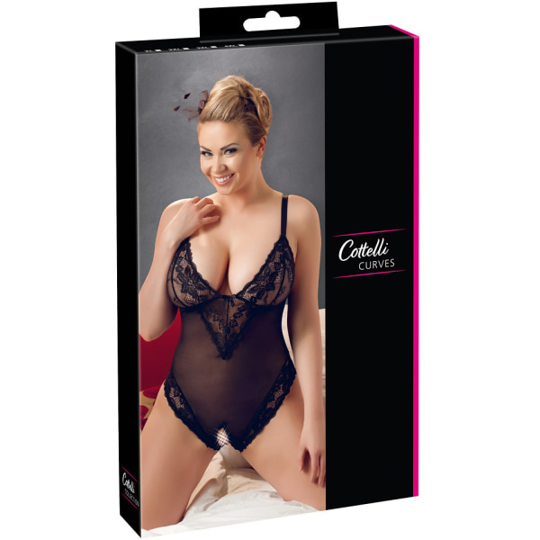 Cottelli Curves Collection: Crotchless Body, svart Svart 2XL