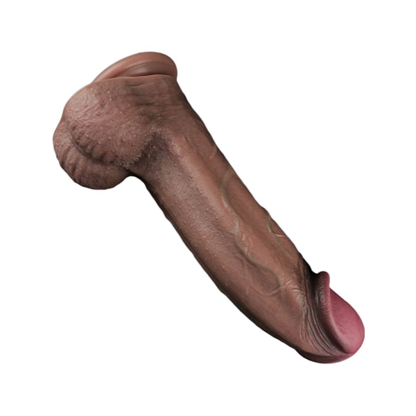LoveToy: Dual-Layered Silicone XXL Cock, 33 cm, mörk Mörk hudfärg